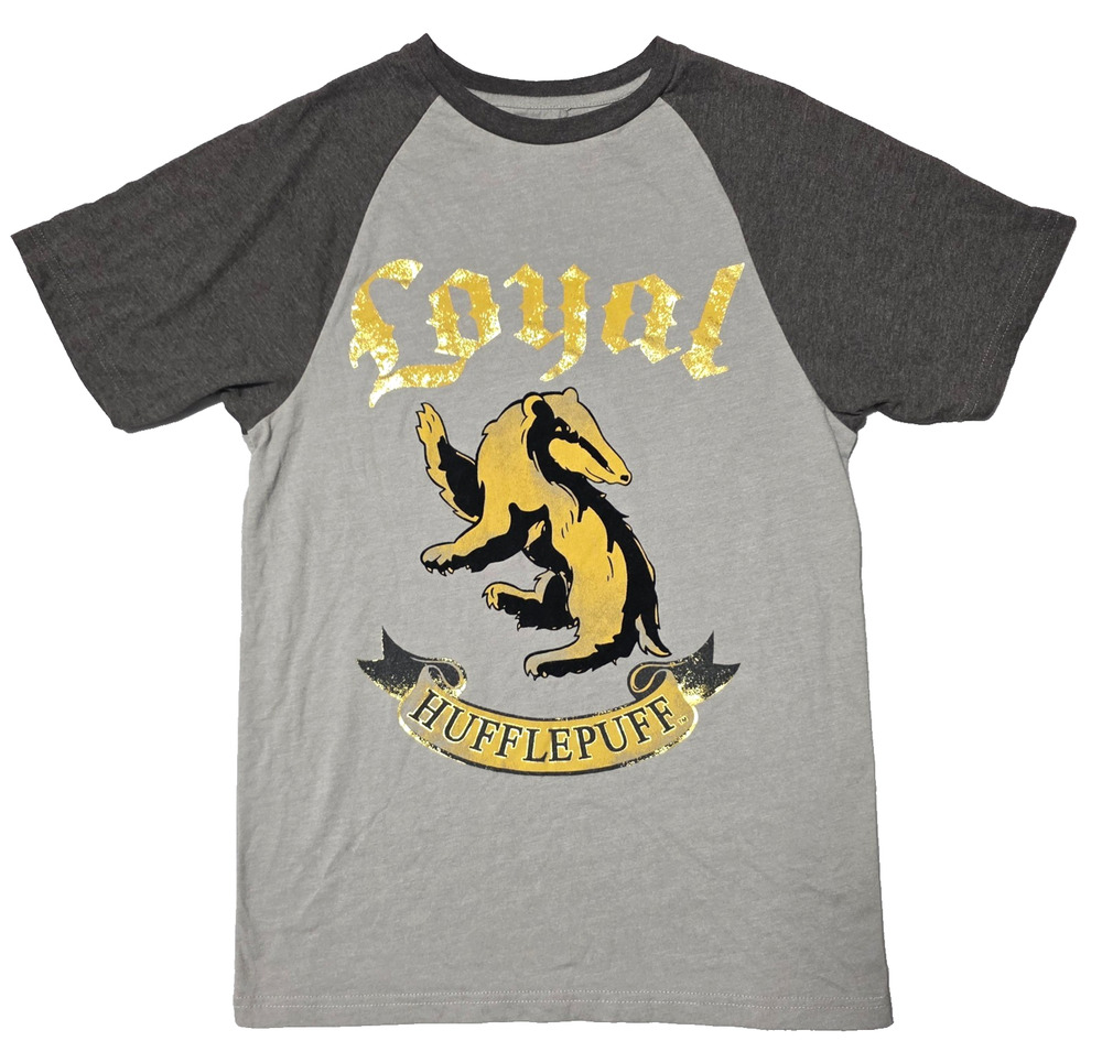 Harry Potter Universal Studios Hufflepuff Raglan Shirt Gray Small Wizarding Worl